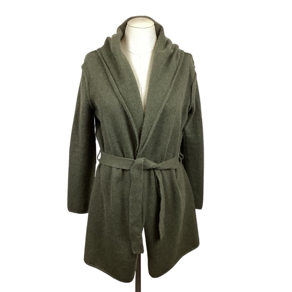 Naked Cashmere Wrap Belted Cardigan Sweater Longer Olive Excellent